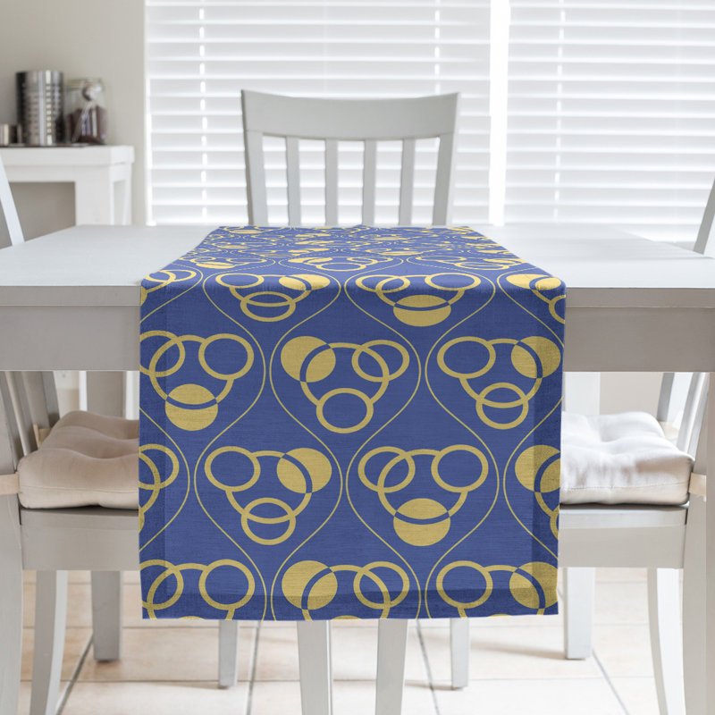 Classic Circles and Waves Table Runner, 16" x 90", Light Blue/Yellow