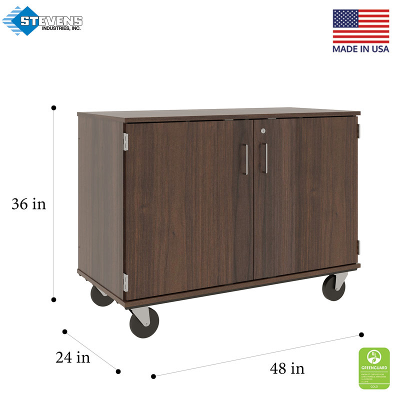 4 Compartments Mobile Classroom Storage Cabinet with Locking Doors, Sepia Walnut