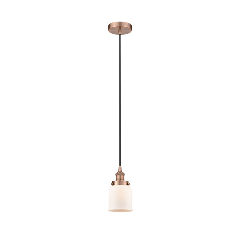 Luminaire suspendu en forme de cloche à 1 lumière Bostonia, Blanc, H 9,5 po x l 5 po x P 5 po, Cuivre