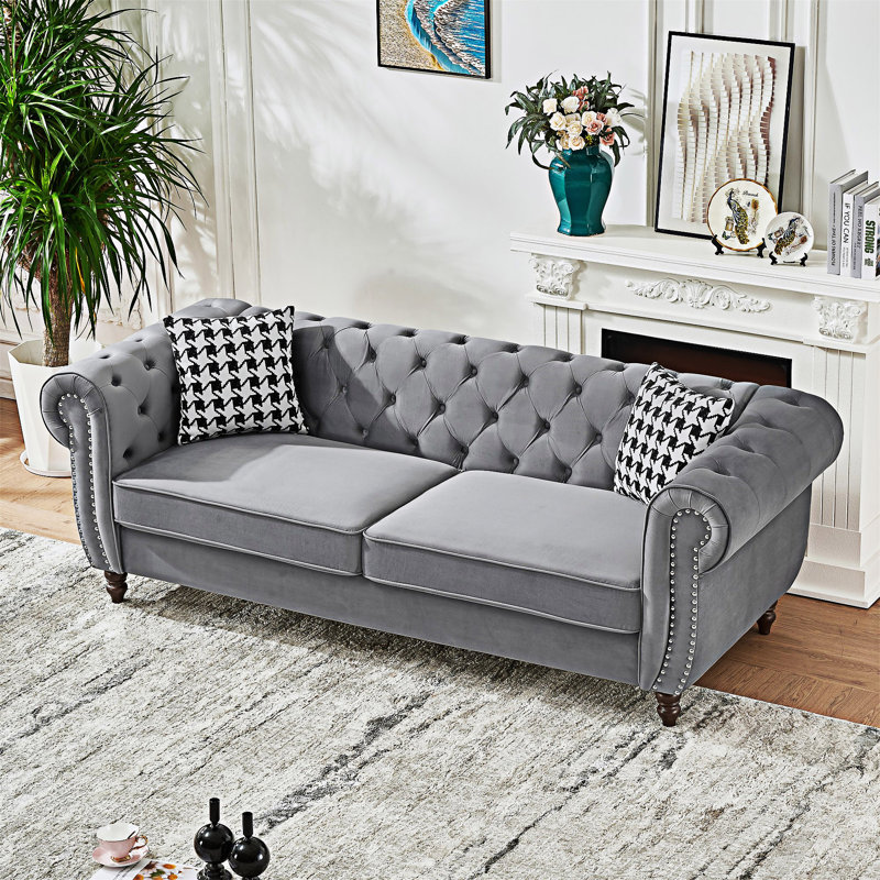 Chesterfield Upholstered Sofa Couch, Gray