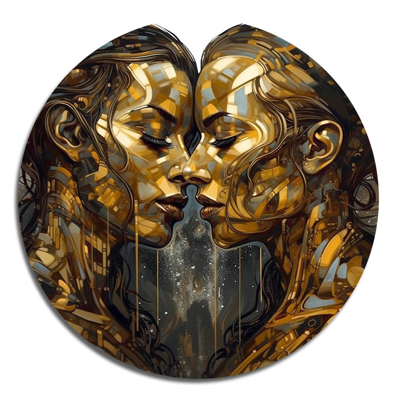 Acrylic Couple Kissing V - Abstract Marble Round Wall Art on Metal, 29" H x 29" W x 1" D