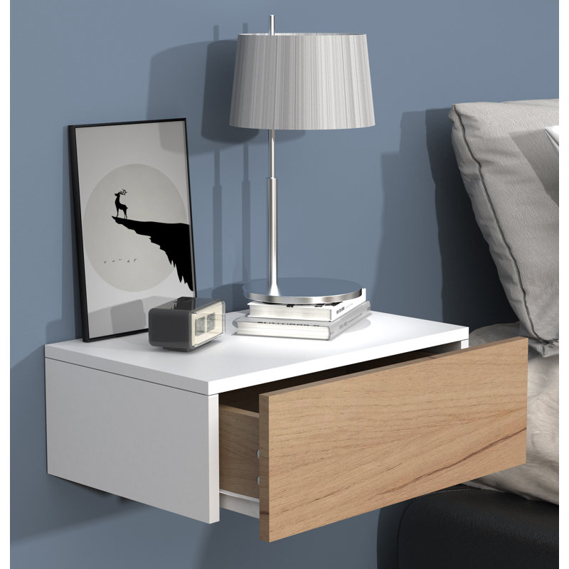 Satender Manufactured Wood Bedside Table, 15cm H x 45cm W x 30cm D, White/Oak wood