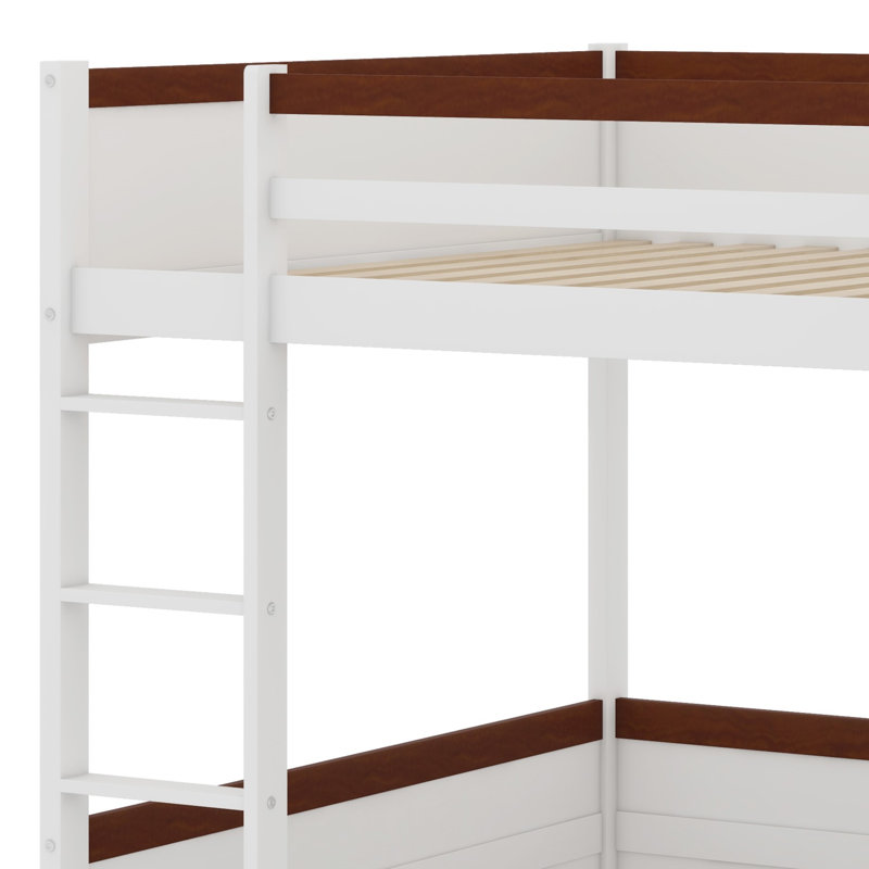 Lit superposé en bois avec tablettes intégrées, Blanc