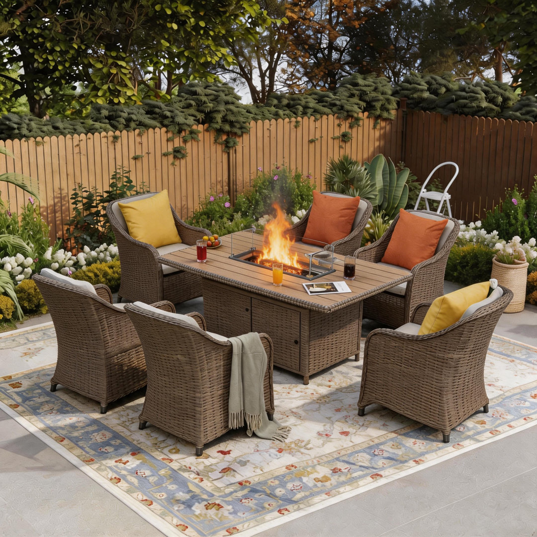 Rectangular 7 - Piece 6 - Person 160Cm L Outdoor Lounge Table Set