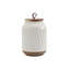 Ceramic Canister - Kitchen Storage Embossed Acacia Wood White Set, 3 Piece Embossed White Canister Set