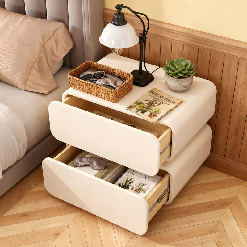 Table de chevet moderne peu encombrante, table de chevet avec 2 tiroirs doux au toucher, table de bout minimaliste avec dessus en microfibre pour chambre et salon