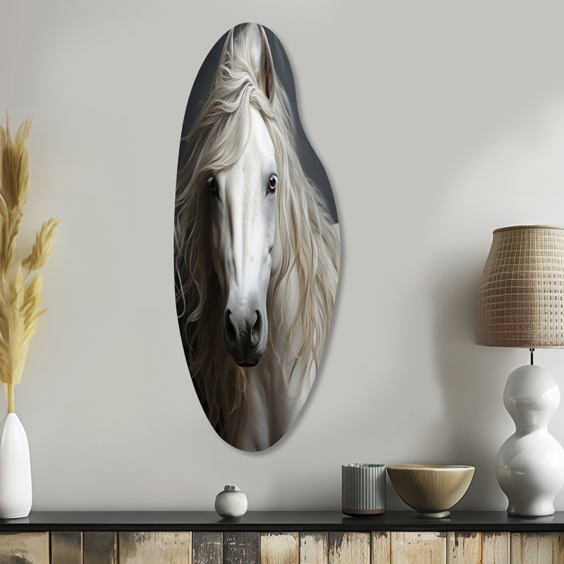 White Horse Subtle Whispers - Décoration murale irrégulière en forme de cheval en métal, H 38 po x l 15 po