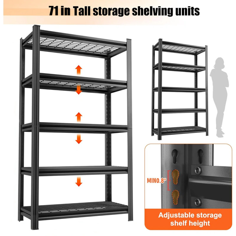 Rangement vertical robuste en métal à hauteur ajustable, 5-Tiers 71.2" H x 47.2" W x 23.6" D
