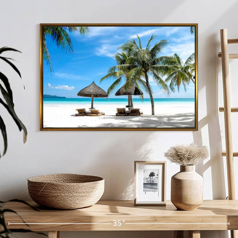 Bord de mer Boracay, 25 po x 17 po, Cadre flottant doré