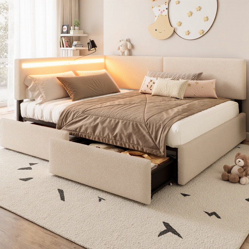 Lit de jour Cocoon Boucle Corner, Beige, Double