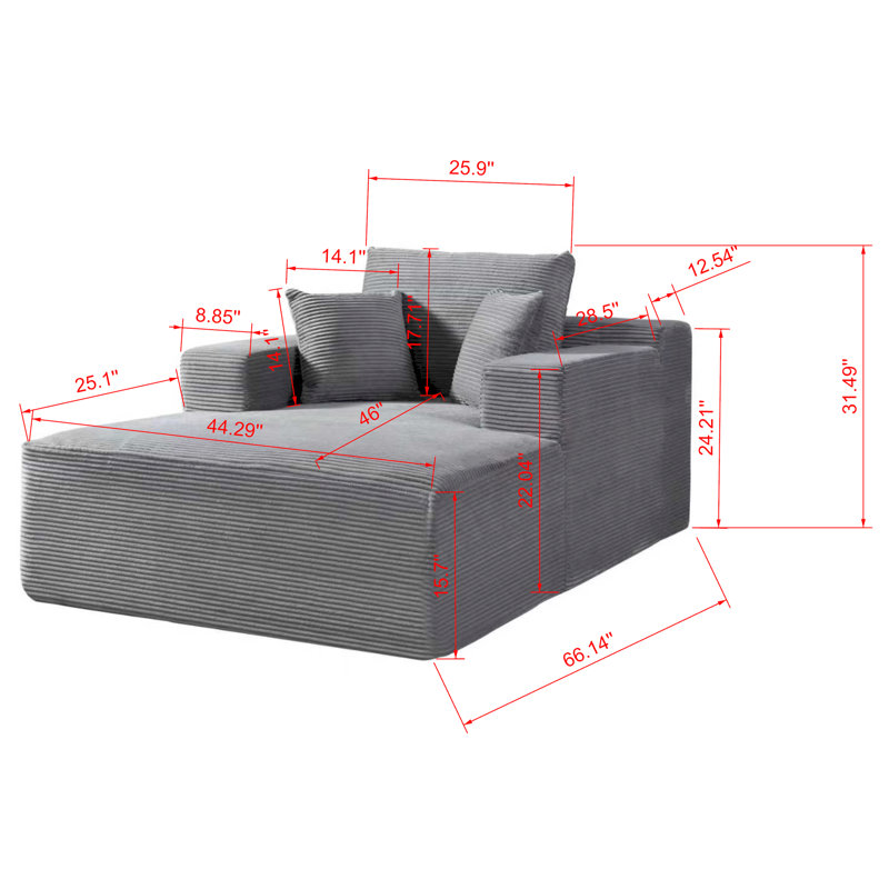 Beige Convertible Chair, Corduroy Boneless Chaise, Wide Square Arms, Full - Foam Construction, Reading