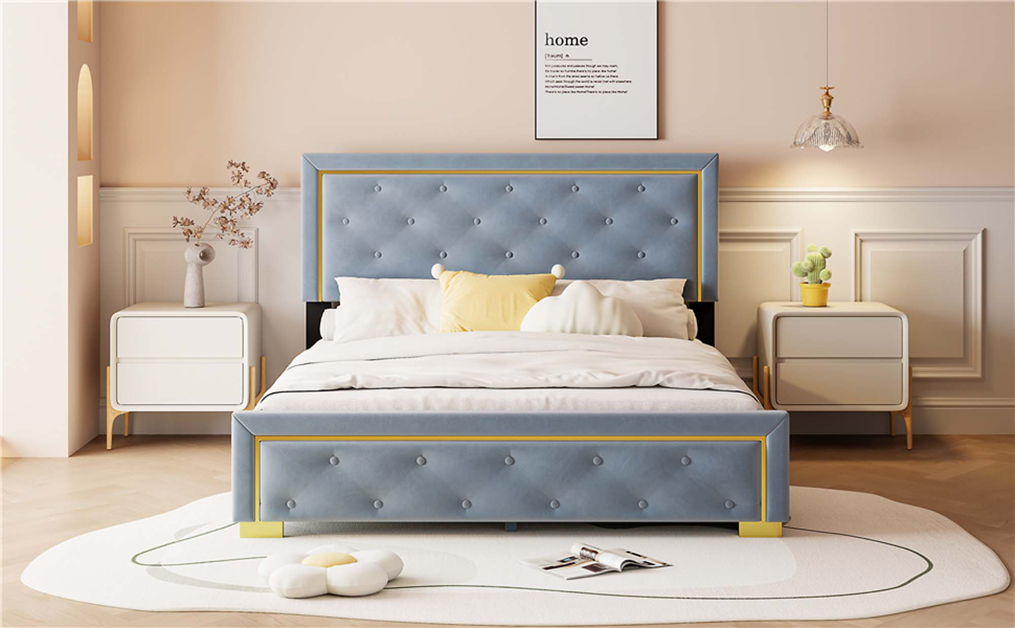 House of Hampton® Queen Size Upholstered Platform Bed With Pull Point ...