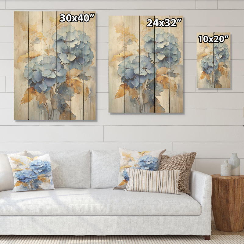 Minimalisme bleu et or - Bouquet d'éclat de pensée, H 40 po x l 30 po