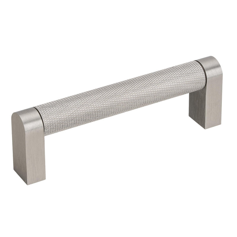 Brushed Nickel Knurled "Vero" Cabinet Hardware, 3-3/4" Drawer Pull