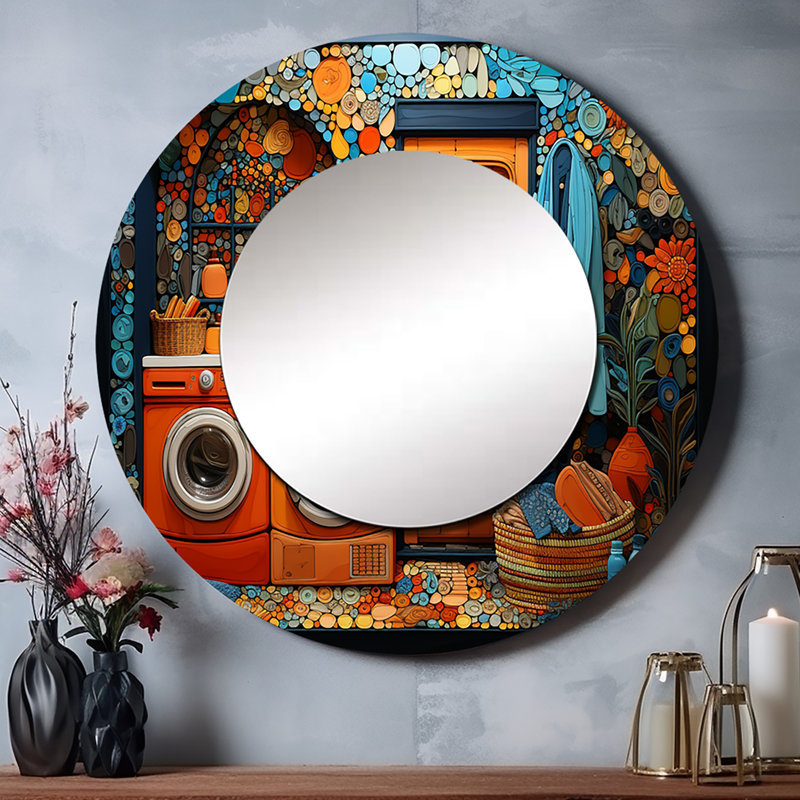 Laundry Popart Room - Bath & Laundry Round Mirror Wall Decor, 23 po x 23 po