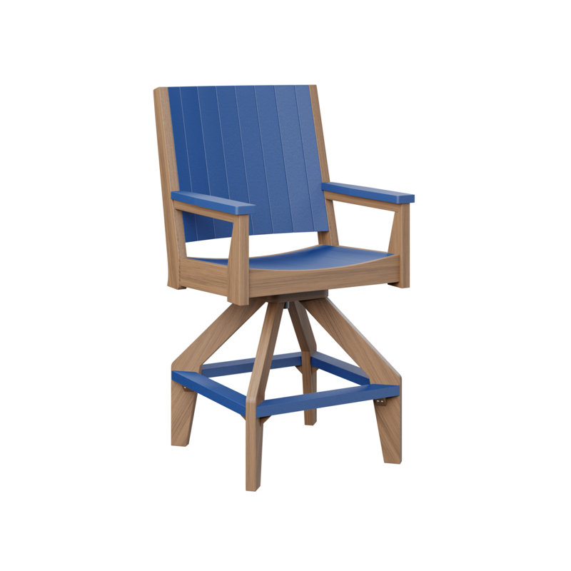 Chaise de bar pivotante Berlin, Bleu pacifique, Acajou antique