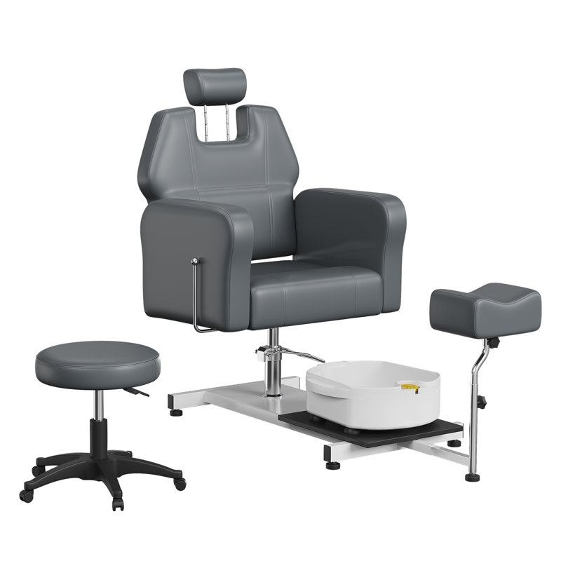 Fauteuil de pédicure ergonomique avec inclinaison, pivotant à 360 °, repose-pieds réglable et spa pour les pieds, comprend un tabouret roulant pour les salons de manucure et les spas de beauté à domicile