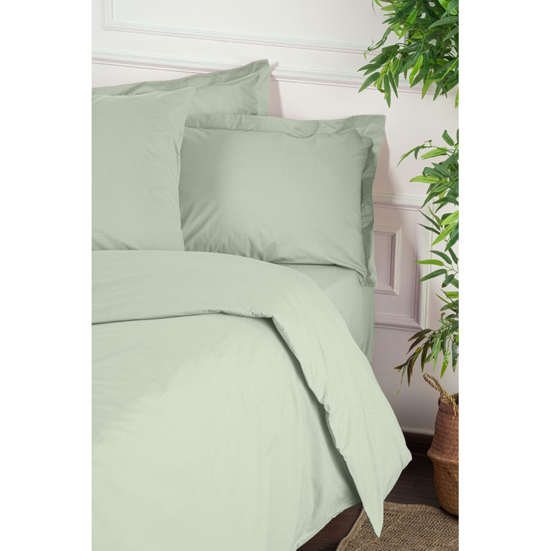 Luxurious 100% Cotton Ranforce Double Quilt Cover Set, Light Green, 78.7 x 78.7 inches | Includes 2 Pillowcases (31.5 x 31.5 inches) | 155 Thread Count, Button Closure, Machine Washable for Easy Care & Comfort