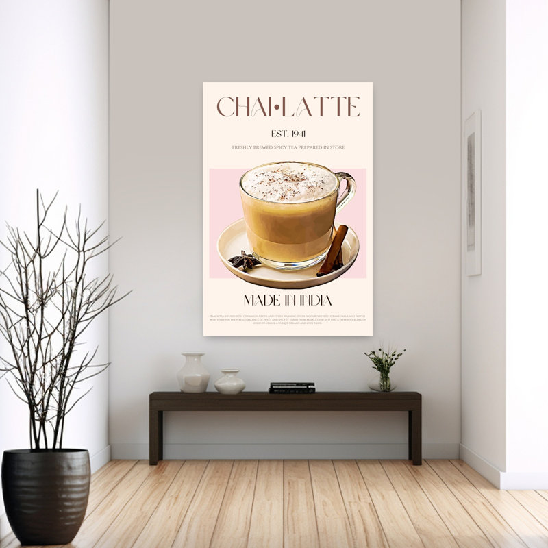 Chaude au chaud Chai latte abstrait paysage contemporain nature art mural, H 60 po x l 40 po