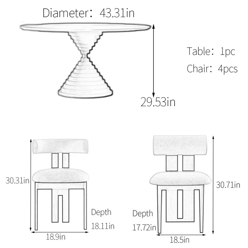 Table de salle à manger ronde unique, H 29,53 po x L 43,31 po x l 43,31 po