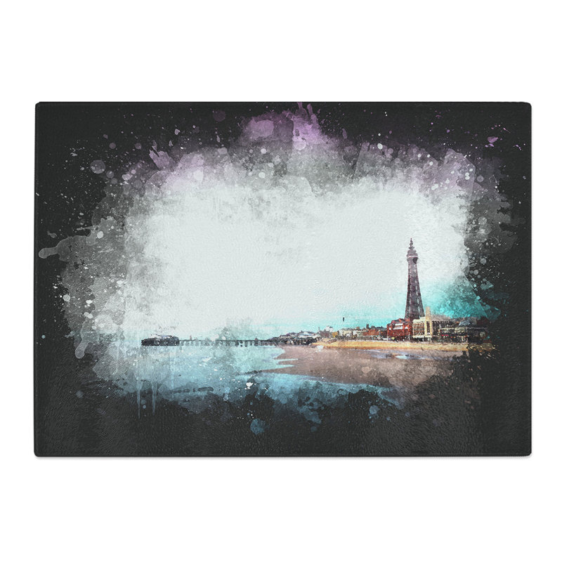 Tempered Glass Blackpool Tower and Beach Chopping Board, 28.5 cm x 39 cm