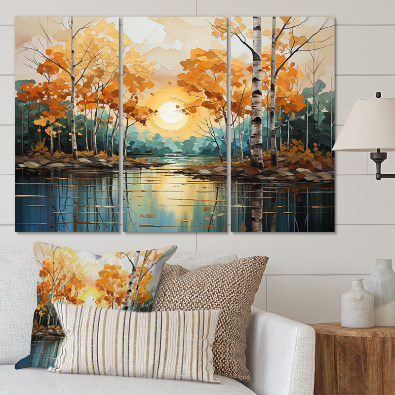 Birch Woods Golden Reflections II sur toile, reproduction de 3 pièces, H 40 po x l 60 po x P 1 po