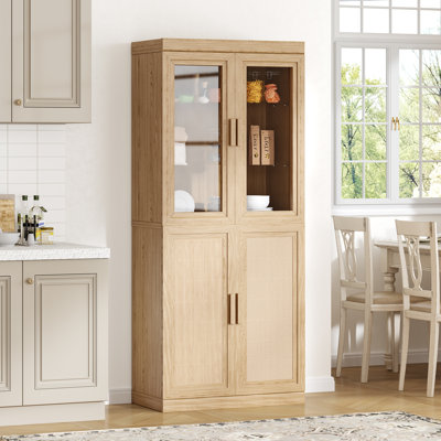 72" Rattan Wood Kitchen Pantry Cabinet Portable Pantry with Shelves by Bay Isle Home