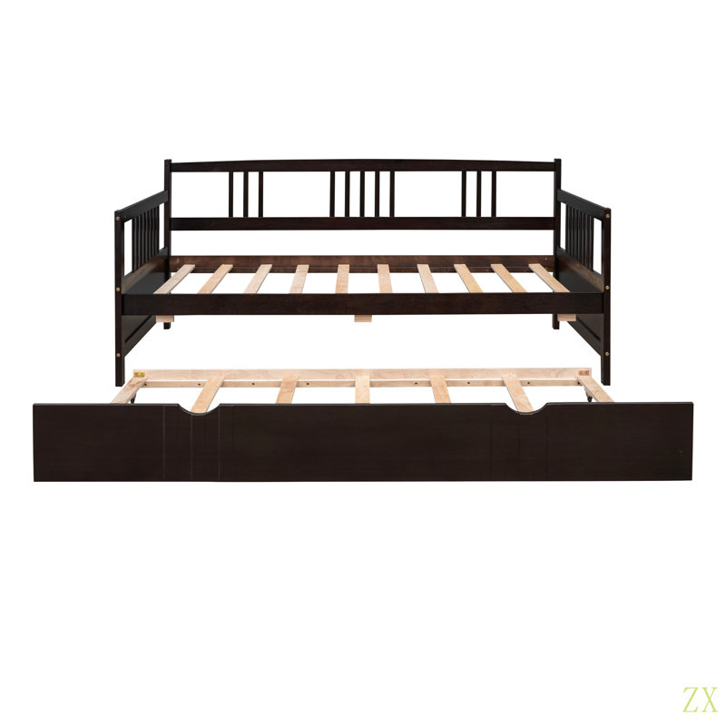 Twin Size Daybed Wood Bed With Twin Size Trundle, Twin, Black