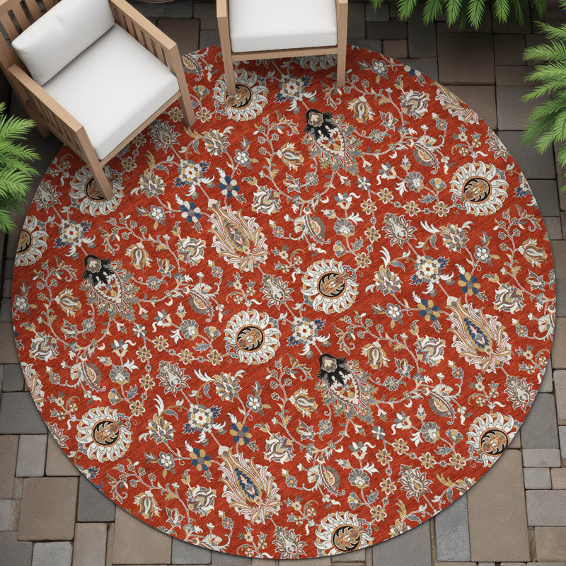 Machine Washable Indoor/Outdoor Husby ACN2192 Global Rug, Round 8'