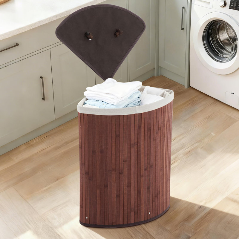 Laundry Hamper, Solid Wood, Brown, 63cm H x 52cm W
