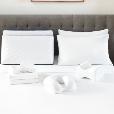  Bedding Pack Of 12. Memory Foam Pillows, Shredded Knee Pillow, Bolster 300tc Cotton Sheets. Find Your 12 Comfortable Collection.  Gusseted & Contour Molded Relax In Style