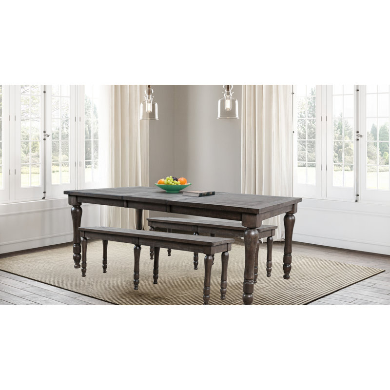 Eradis Three Piece Solid Wood Dining Set With Two Benches, Barnwood Brown