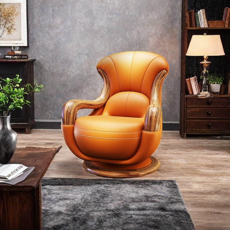 TimberCraft Designs Rotating genuine leather leisure chair | Wayfair
