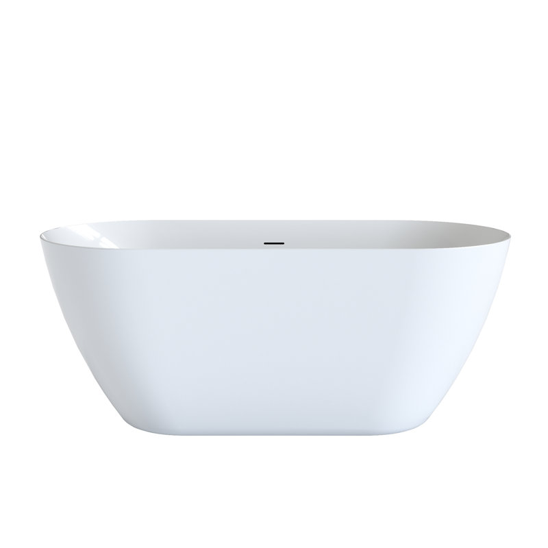 Oval 60" Glossy White Acrylic Freestanding Soaking Bathtub For Bathroom Spa, Featuring A Pre - Installed Drain & Overflow System, Adjustable Leveling Feet, And Non Porous High Gloss Finish Deep With