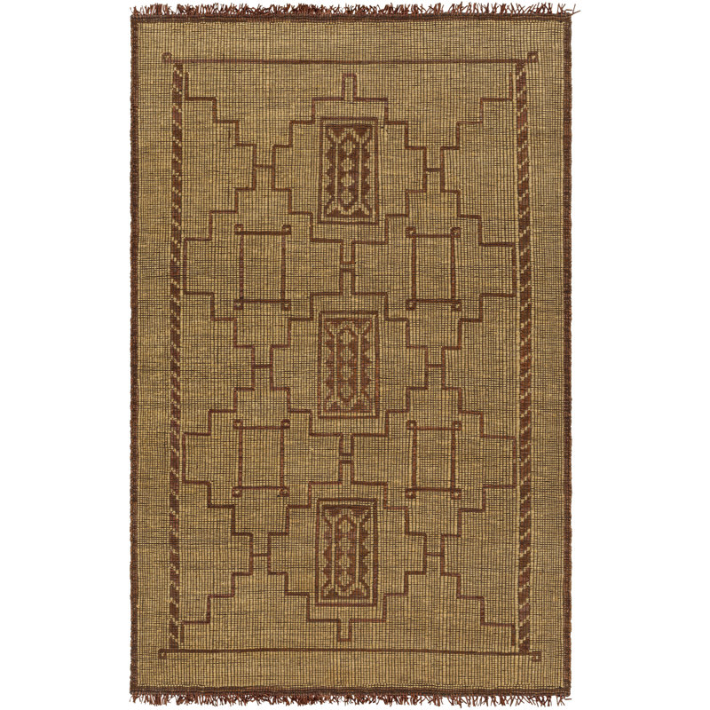 Rectangle Sana Moroccan Handmade Flatweave Area Rug in Brown/Camel, Rectangle 9' x 12'