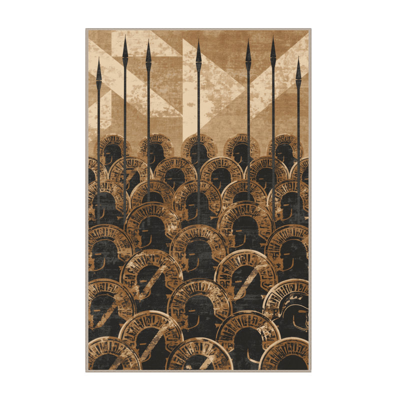 Tapis brun clair et beige lavable à la machine Bedford Hoplite Phalanx, 3 x 5