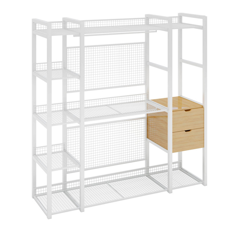 Armoire ouverte avec rails suspendus, tablettes, tiroirs, Blanc