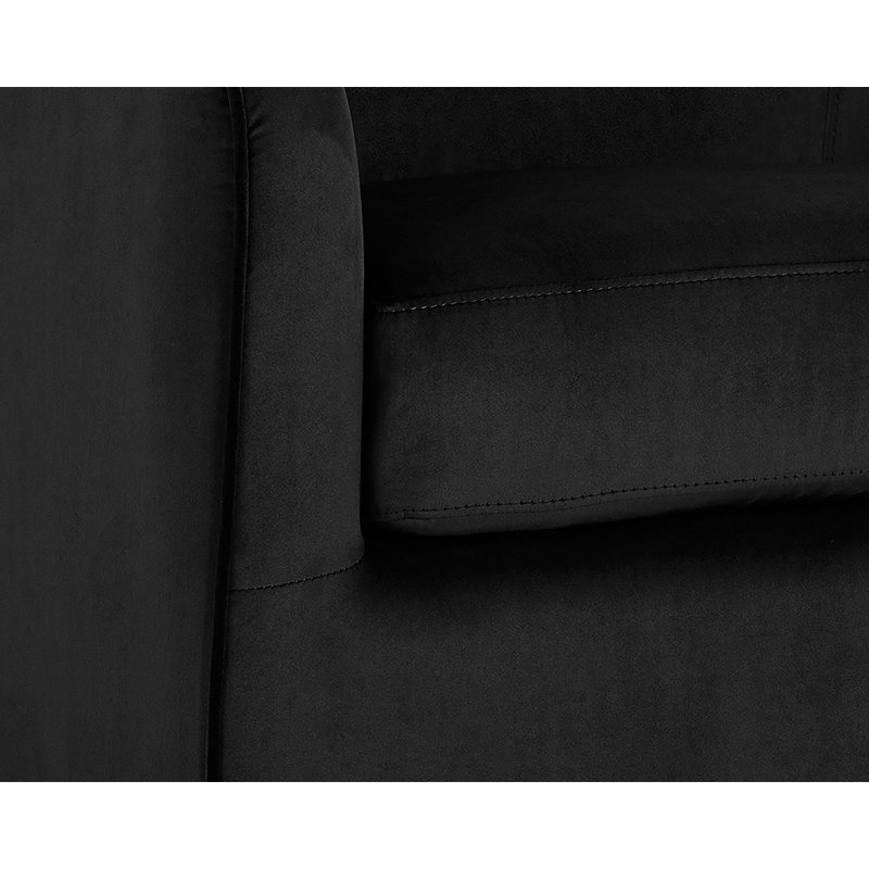 Saiya Velvet Swivel Armchair - Black, Black Faux Leather