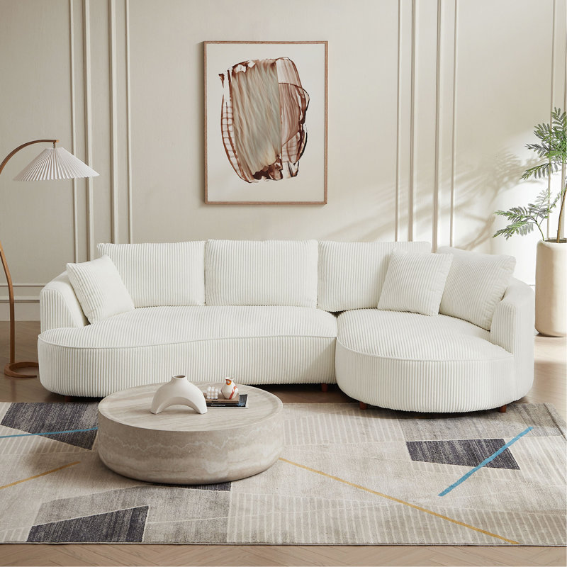 122.04 Inch Oversized Sectional Sofa, Modern Couch With Chaise, Comfy Sofa Couch With Left  Facing Chaise, White Corduroy Sofa