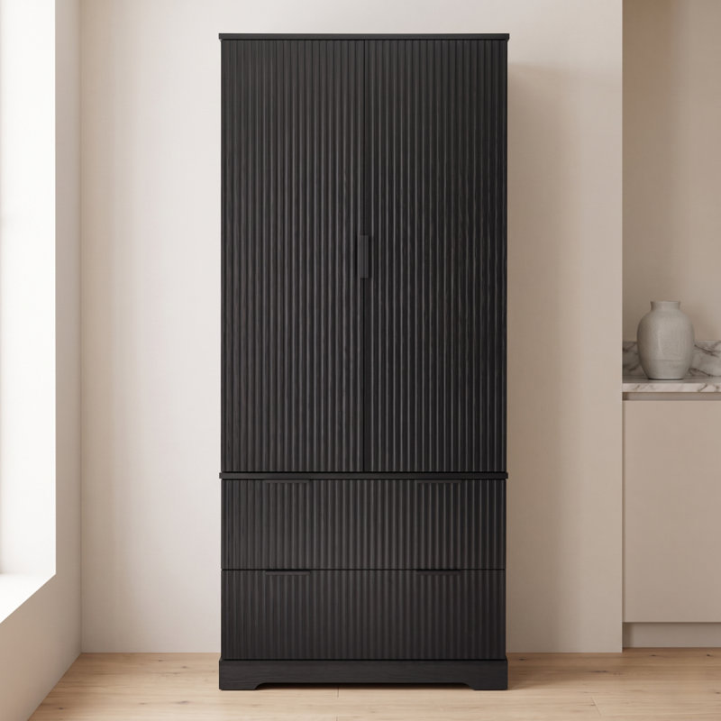 Armoire garde-manger cannelée moderne 72 po avec 2 tiroirs, 8 étagères à épices et 8 tablettes réglables, armoire de rangement autoportante pour la salle à manger, la salle de bain et le vestibule