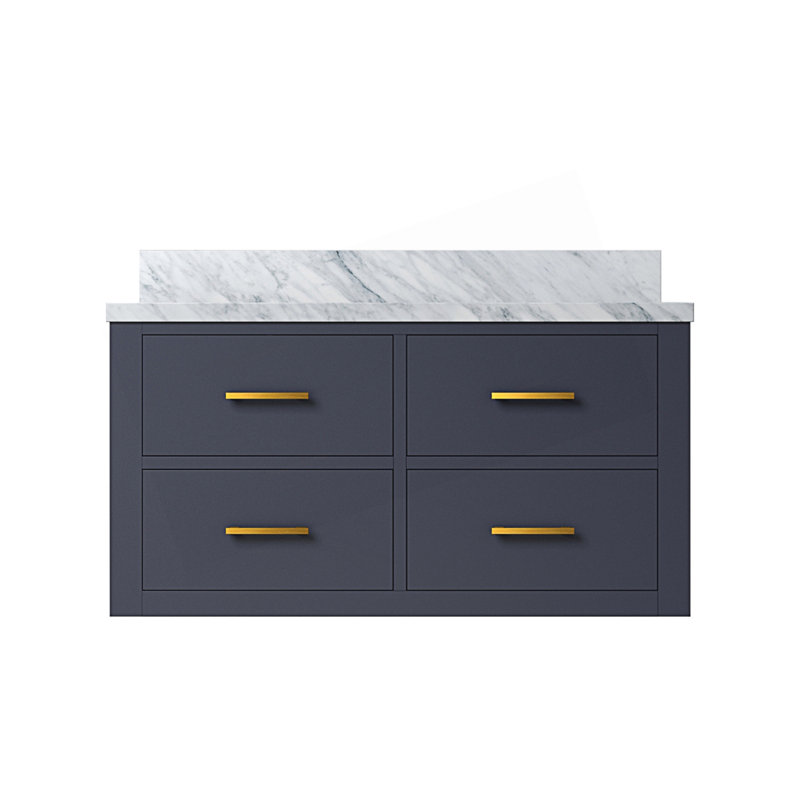 Design moderne 36 po X P 22 po D Meuble-lavabo simple avec plateau en marbre de Carrare et tiroirs, Bleu