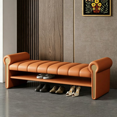Banc à chaussures 47,24 po en cuir véritable italien de luxe italien clair