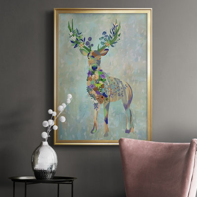 Fantastic Florals Deer, reproduction encadrée de qualité supérieure - prête à être accrochée