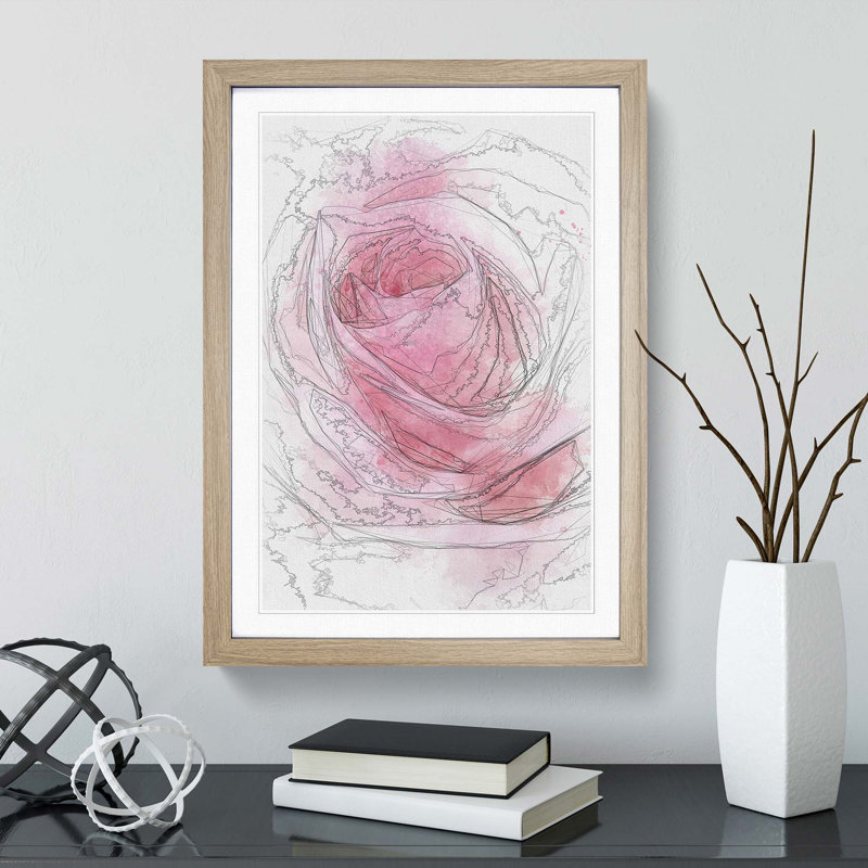 Pink Rose Petals - Framed Print, 60cm H x 40cm W x 2cm D, Oak