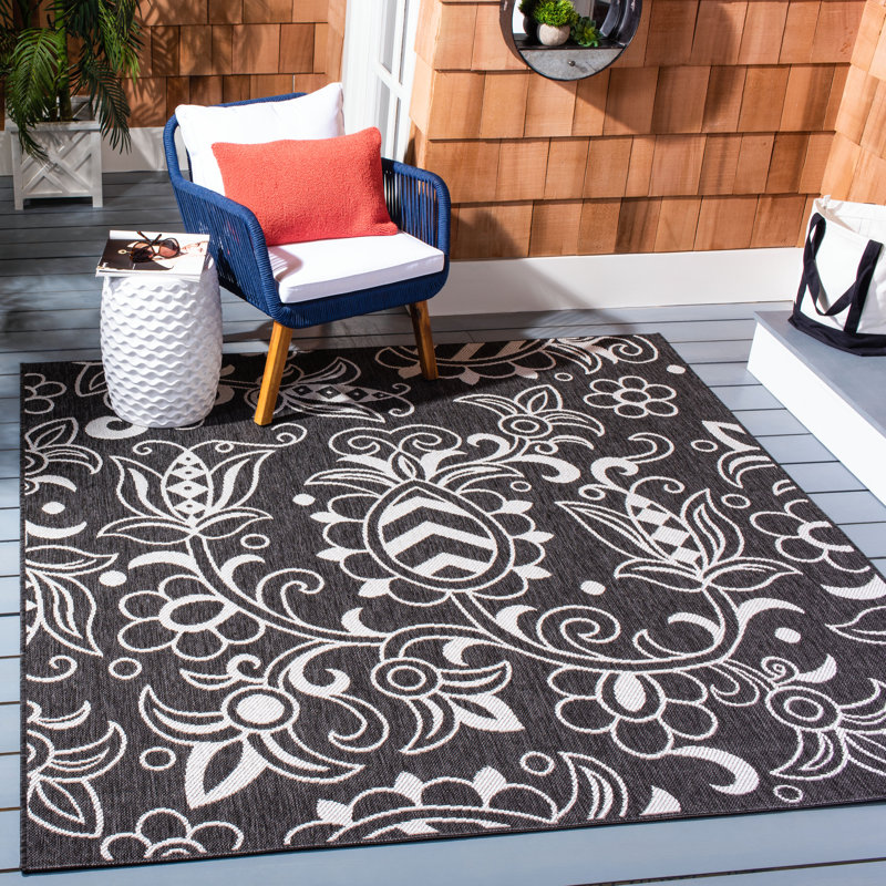 Jie Performance Floral Indoor/Outdoor Area Rug, Rectangle 8'6" x 12'