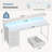 47 Inch White Fixed Home Office Desk, 4 Drawers + Storage Shelf with LED Light & Power Strip-873874426-873874427