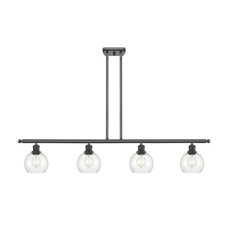 Luminaire suspendu linéaire à 4 lumières pour îlot de cuisine Cindi, H 9,38 po x l 48 po x P 6 po, Transparent, Bronze huilé