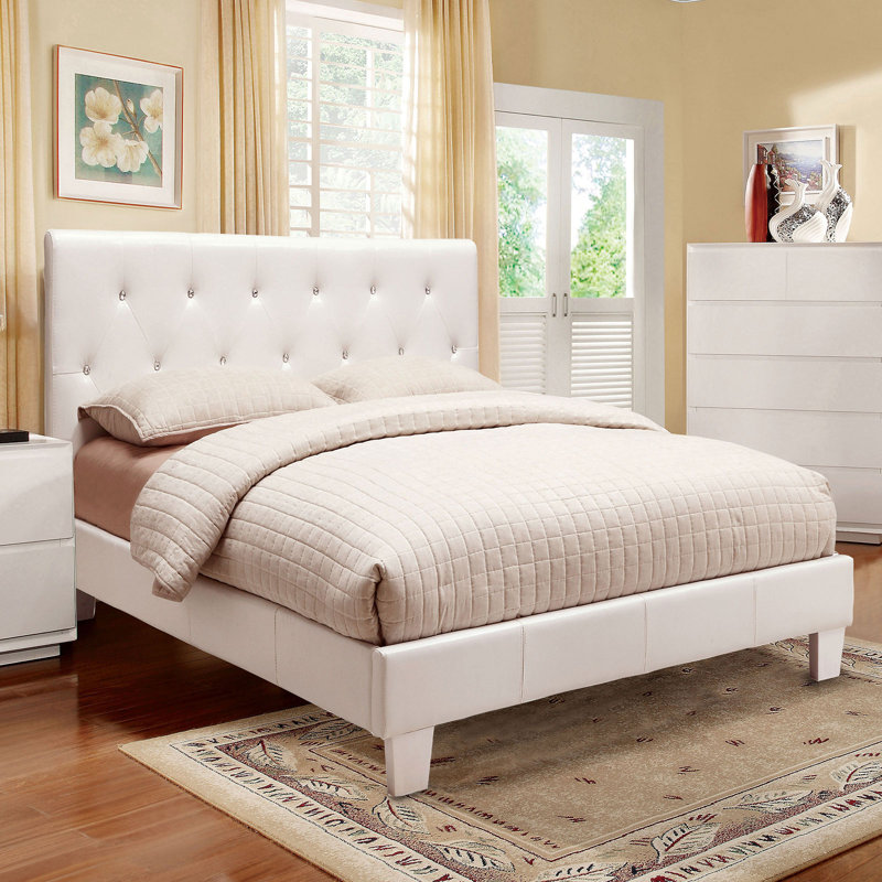 Maren Upholstered Platform Bed, King, White