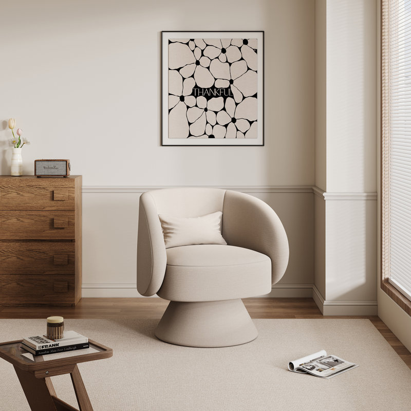 Modern Upholstered Swivel Barrel Chair, Beige Linen