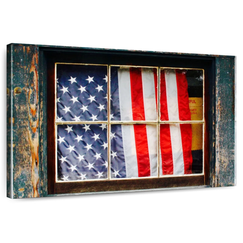 Drapeau américain Borges sur la fenêtre, H 26 po x l 39 po
